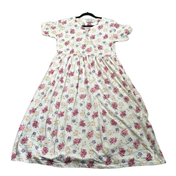 Erica vantage floral midi dress side pockets quarter button size M ivory red - Picture 1 of 9